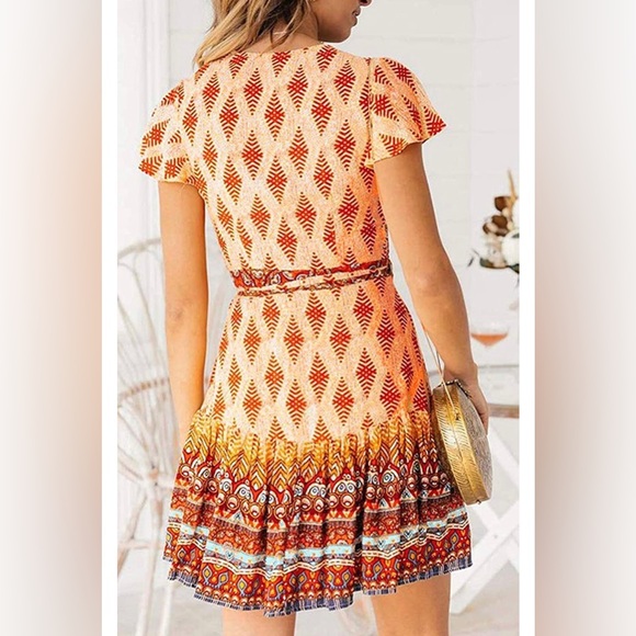 Dresses | Womens Summer Wrap V Neck Bohemian Floral Print Ruffle Swing ...